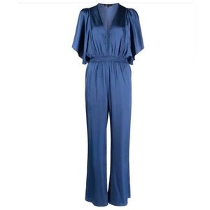 Maje Elegant Blue Jumpsuit with Draped Sleeves